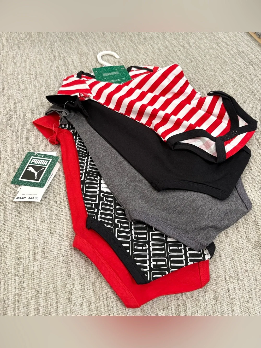 Puma Red Infant One-Piece Bodysuit with Black Logo